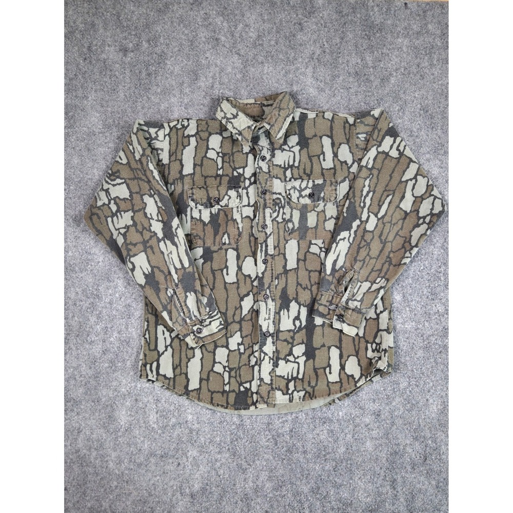 Vintage Winchester Trebark Camo Chamois Shirt Mens L 90s Hunting Button Up